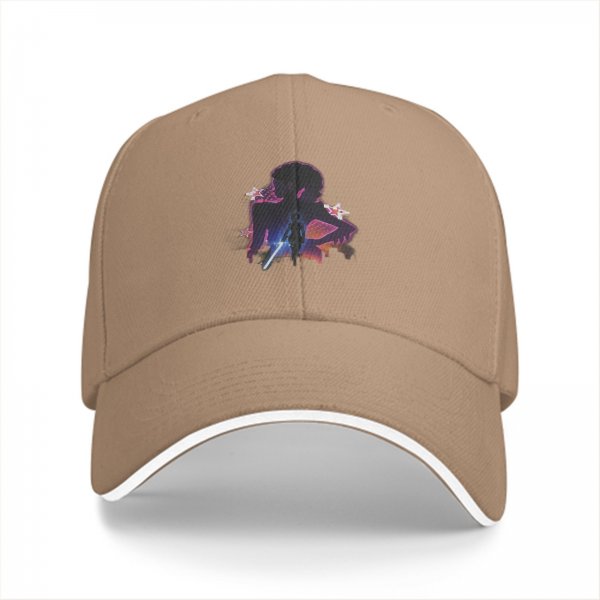 Black baseball cap with anime silhouette and star graphic design