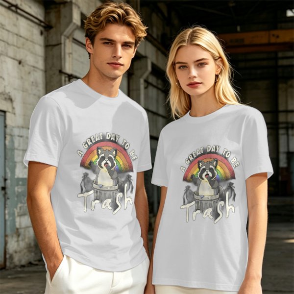 Olive Graphic T-Shirt With Raccoon Rainbow 'A Great Day To Be Trash' Print