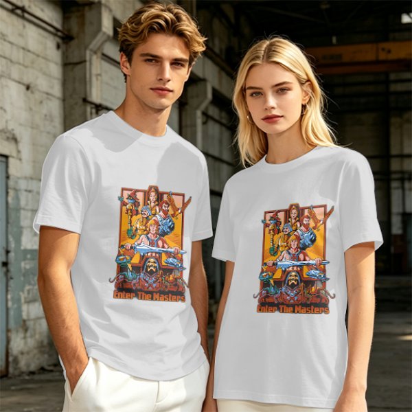 Olive green t-shirt with Masters of the Universe graphic print