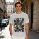 Olive T-Shirt With Day Of The Dead Cat Skull Graphic Print