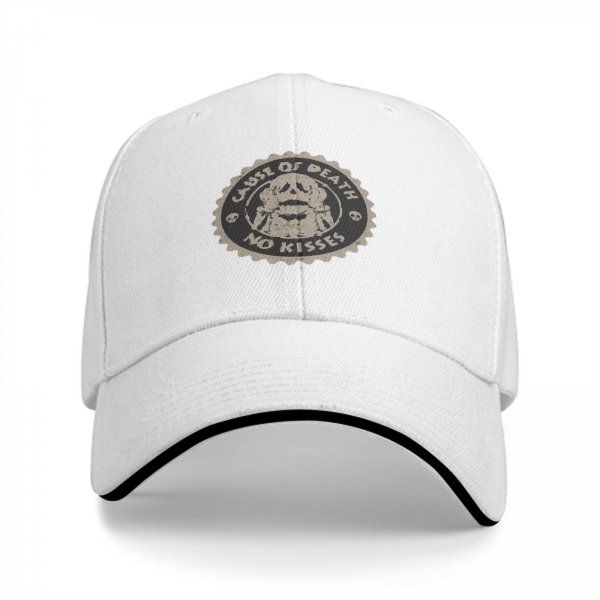 Black Baseball Cap With 'Cause Of Death No Kisses' Skull Graphic