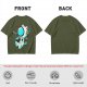 Olive T-Shirt with Astronaut Cat and Fish Graphic Print