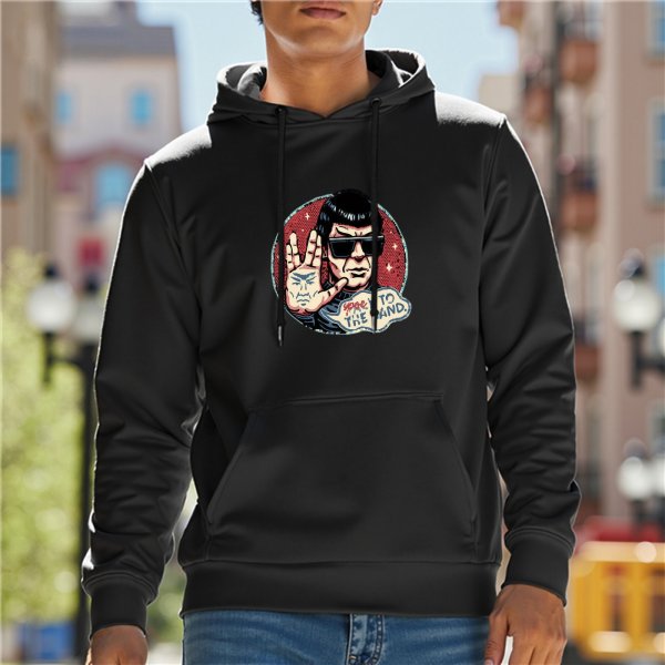 Black hoodie with Star Trek Spock 'Talk to the Hand' graphic