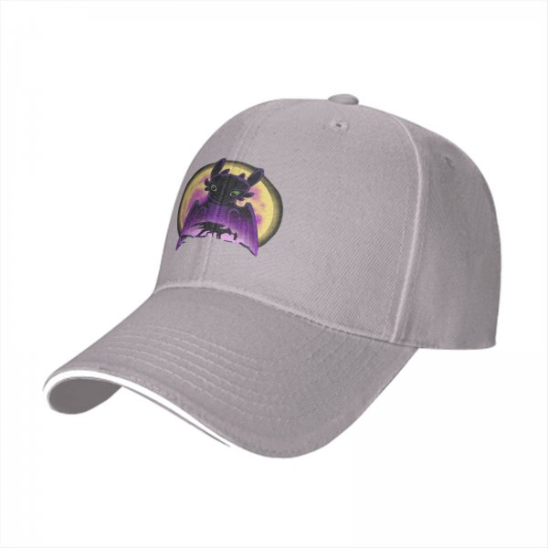 Black baseball cap with Toothless dragon and moon graphic