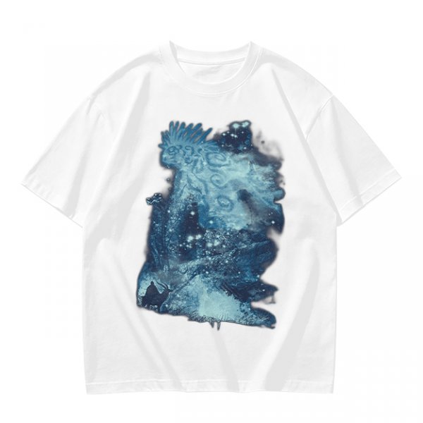 Olive Green T-Shirt With Abstract Blue Water-Inspired Print