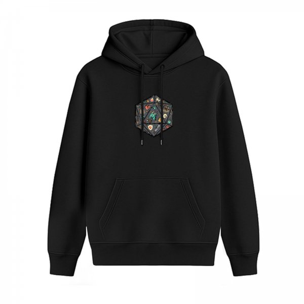 Black Hoodie With D20 Dice Fantasy Art Print