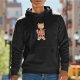 Black Hoodie With Japanese Ramen Cat Graphic