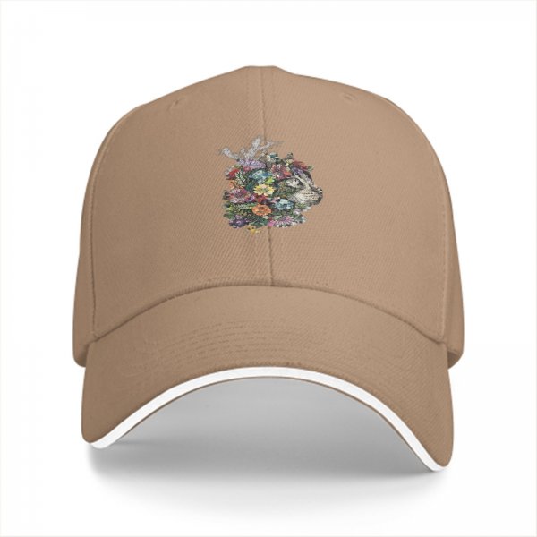 Black Baseball Cap With Floral Wolf Head Artwork Design