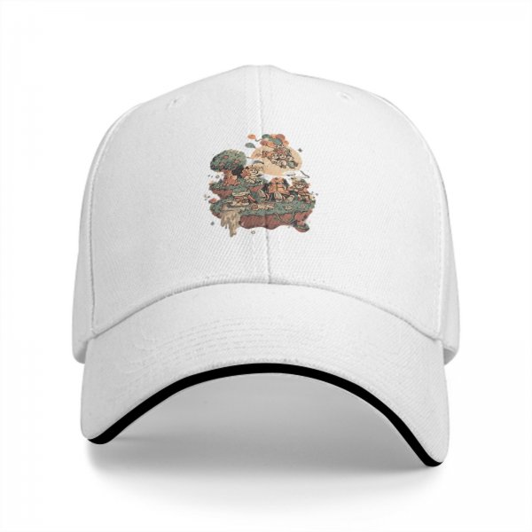 Black Baseball Cap With Whimsical Floating Island Art Print