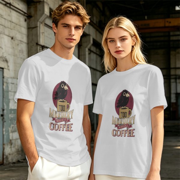 Olive Graphic T-Shirt With Crow Coffee Mug 'Too Murdery Coffee' Print