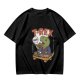 Olive T-shirt with cartoon T-Rex holding small dinosaurs and RAWR text