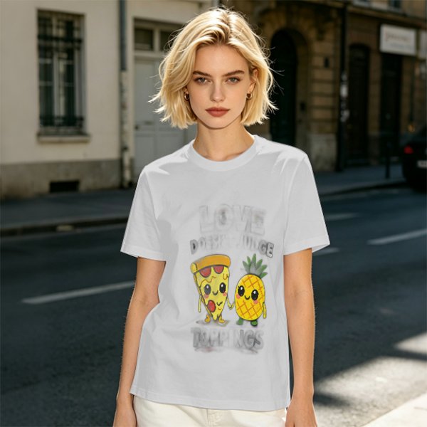 Olive T-shirt with Cute Pizza and Pineapple Cartoon Print
