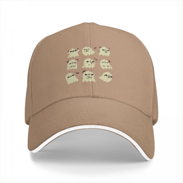 Black Baseball Cap With Cute Ghost Emoji Pattern