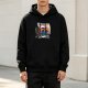 Black Hoodie With Relaxed Superhero Beach Graphic Print