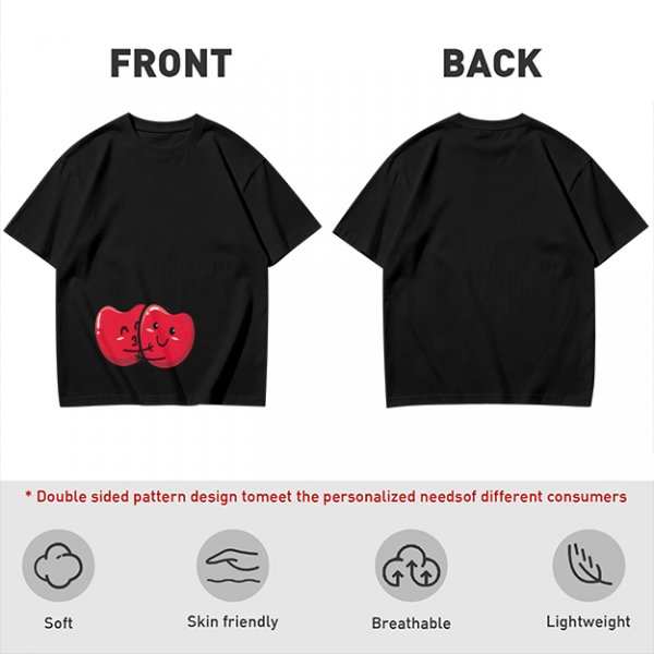 Olive green t-shirt with cute hugging red beans graphic