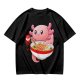 Olive T-Shirt Featuring a Cute Pink Axolotl Eating Ramen
