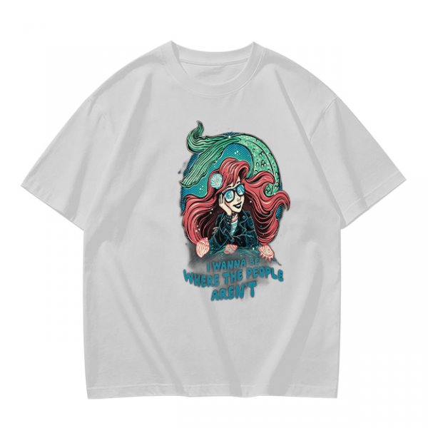 Olive t-shirt with modern mermaid graphic and 'I wanna be where the people aren't' text