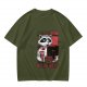 Olive graphic t-shirt with a tired raccoon office worker and 'I Just Work Here' text