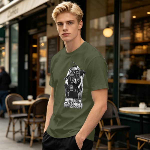 Olive T-Shirt with Black Cat Wizard 'Master of the Dork Arts' Print