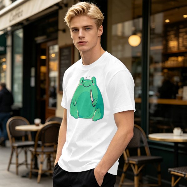 Olive Green T-Shirt With Cute Frog Holding Knife Graphic
