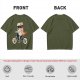 Olive T-Shirt With Sushi Ninja Riding Bicycle Print