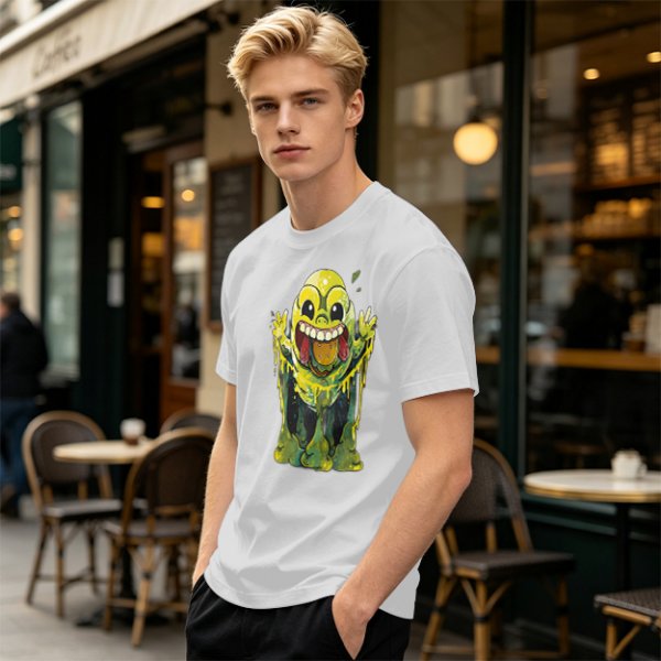 Olive T-Shirt With Playful Green Slime Monster Graphic