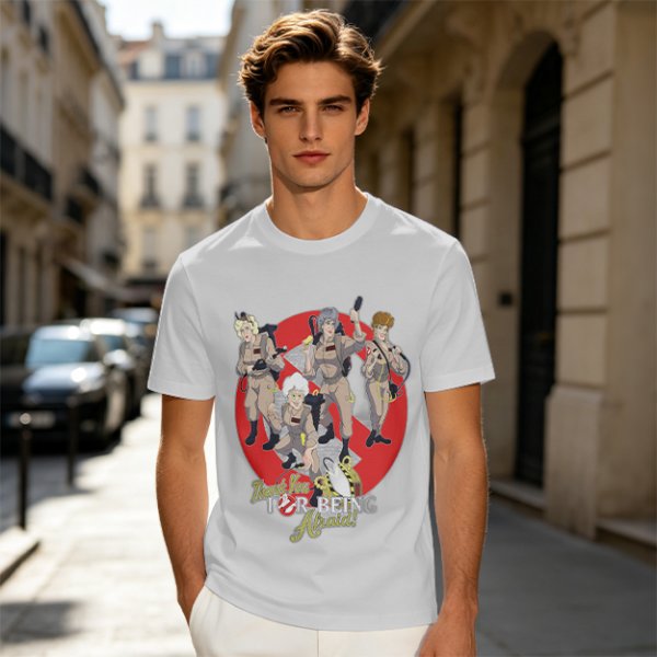 Olive T-shirt with Ghostbusters parody female character graphic print