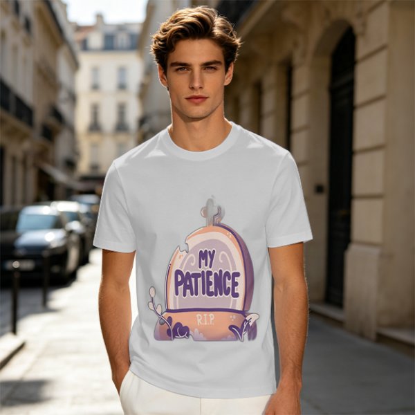 Olive T-Shirt With 'My Patience' Gravestone Graphic Print