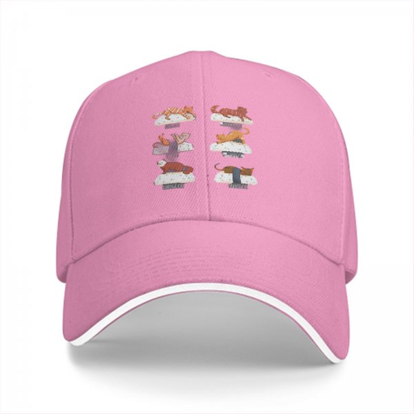 Black Baseball Cap With Sushi Cat Illustrations