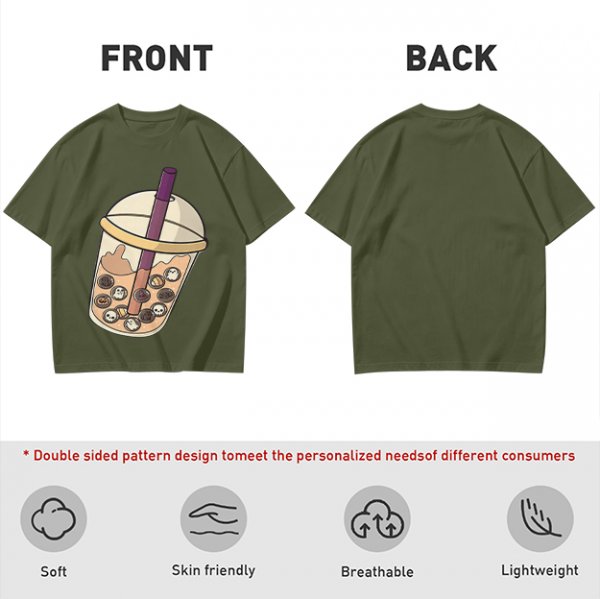 Olive T-Shirt With Halloween Themed Boba Tea Graphic