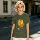 Olive T-Shirt With Sleeping Cosmic Cat And Planets Graphic