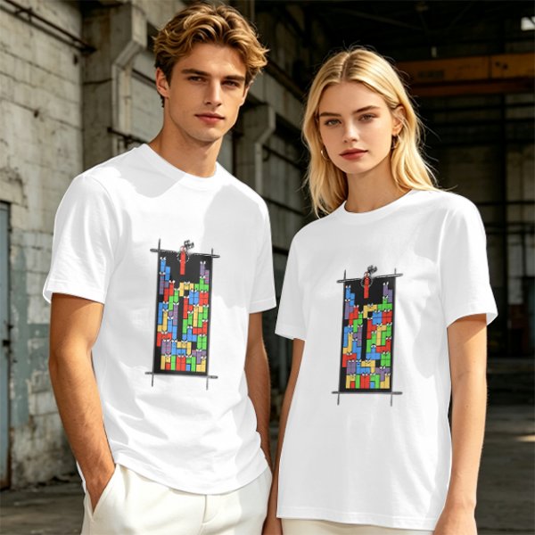 Olive T-Shirt With Tetris Block Character Print