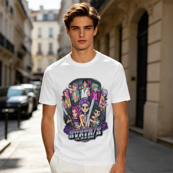 Olive Graphic Tee with Anime Character Group Print