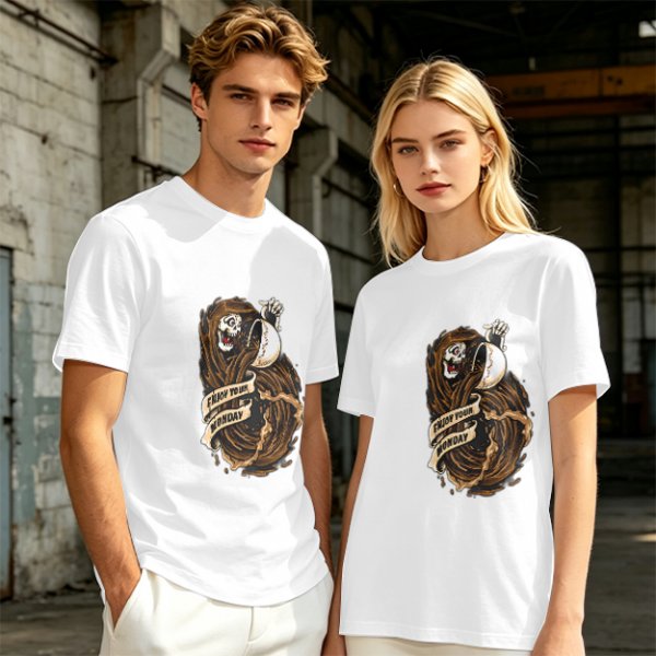 Olive T-Shirt With Grim Reaper Coffee Enjoy Your Monday Print