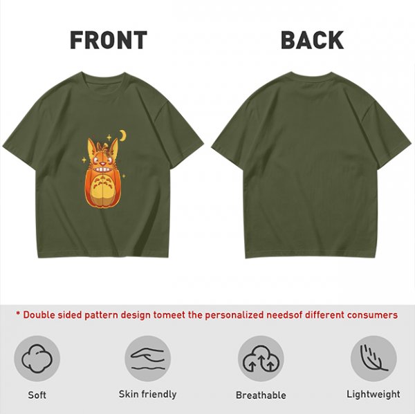 Olive T-Shirt With Cute Pumpkin Creature And Moon Star Print