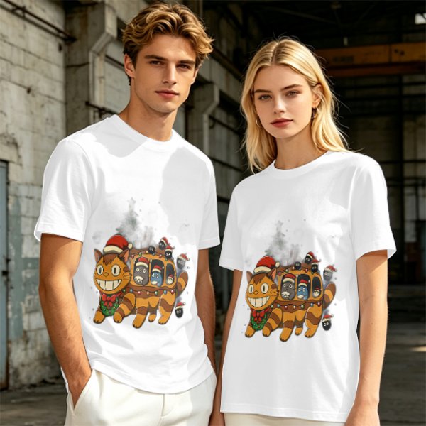 Christmas Catbus T-Shirt with Festive Spirited Away Characters