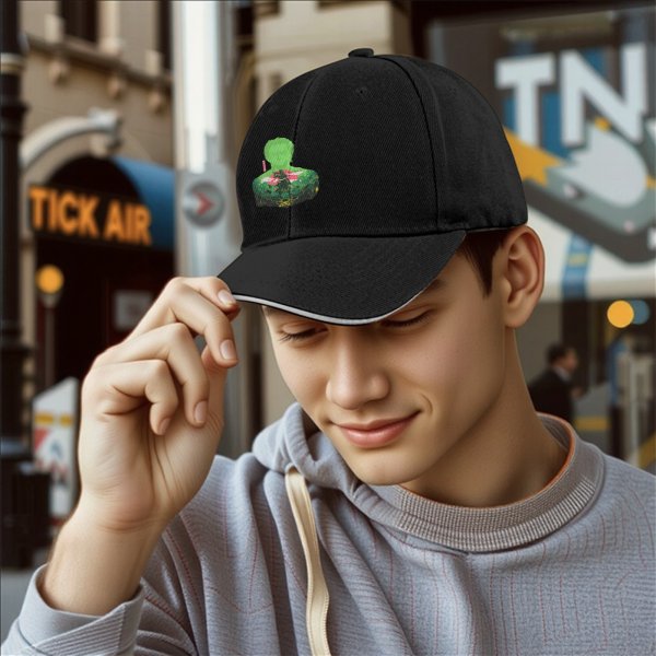 Black Baseball Cap With Green Silhouette Art Print