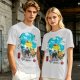 Olive T-shirt with anime pig pilot and seaplane graphic