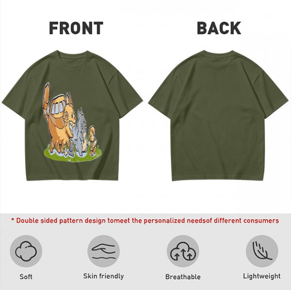 Olive T-Shirt With Whimsical Forest Creature Artwork Print