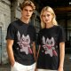 Olive T-shirt with cute warrior cat holding a sword graphic
