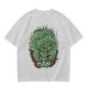 Olive T-shirt with Green Dragon and Samurai Warrior Graphic
