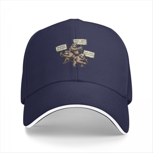 Black baseball cap with sloth nap and stress relief themed print