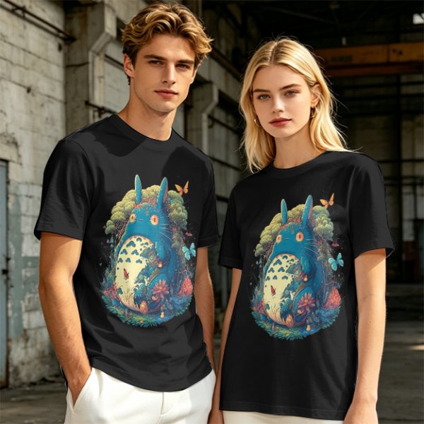 Olive T-Shirt with Whimsical Forest Spirit and Butterfly Print