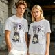 Olive graphic tee with Wednesday and Enid cartoon wolf design