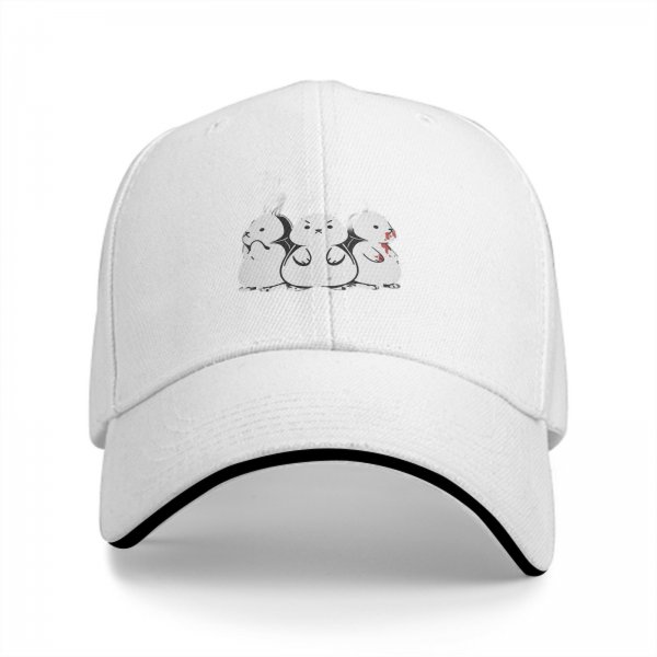 Black baseball cap with three stylized hamster graphic print