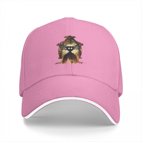 Black baseball cap with spooky forest creature graphic print