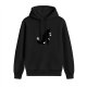 Black hoodie with playful Godzilla and cats graphic design