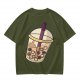 Olive T-Shirt With Halloween Themed Boba Tea Graphic