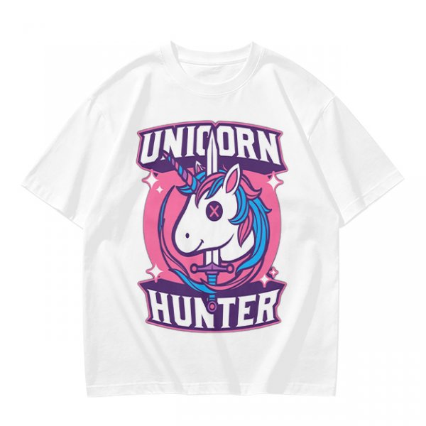 Unicorn Hunter Graphic Tee with Sword and Sparkle Design