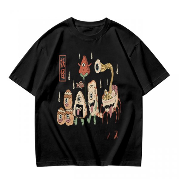 Olive T-Shirt with Japanese Food Monster Yokai Art Print
